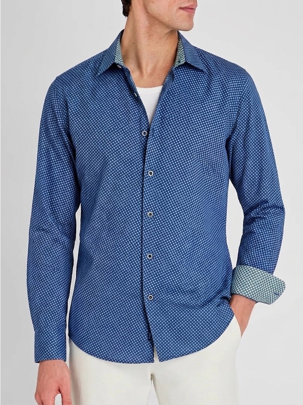 Robert Graham $198 Blue Geometric Batik Pattern Casual Button Up Shirt Medium